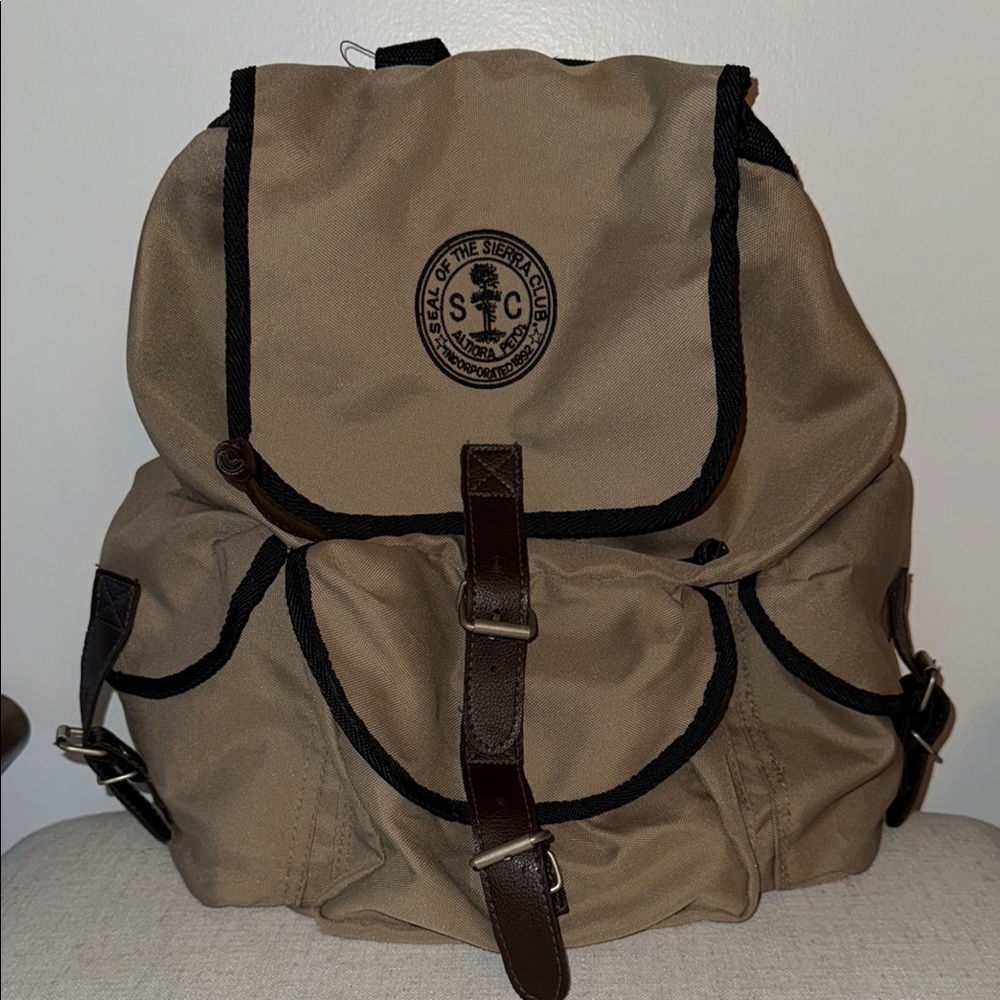 Sierra Club khaki beige lightweight Canvas Backpack Rucksack - Picture 7 of 7